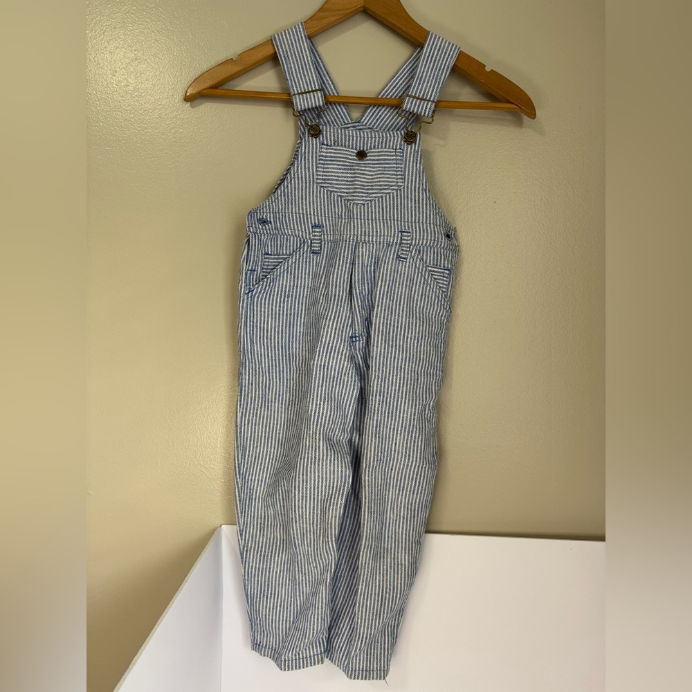 4T Vintage Happy Kids Bib Overalls Stripe Fun Blue White Stripes
